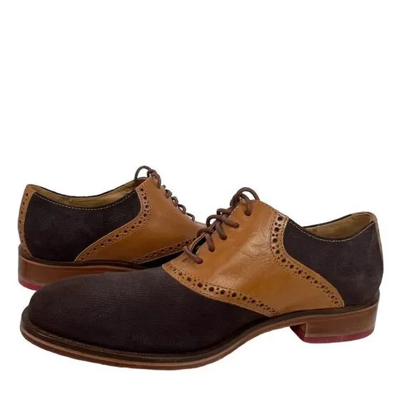 Cole Haan COLTON Saddle Welt Oxfords Brown Suede &amp; Tan Leather Size Men's 7.5 M