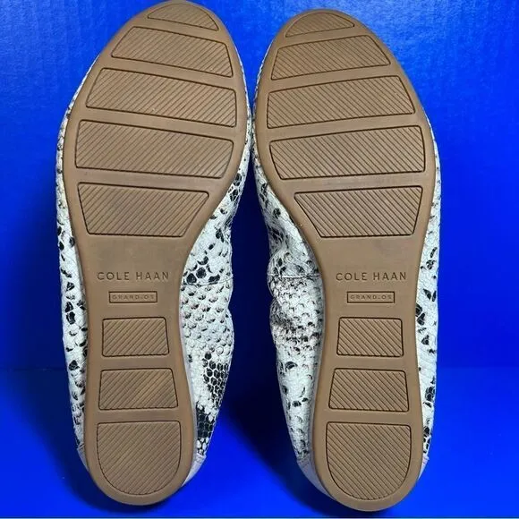 Cole Haan Womens Tali Bow Leather Ballet Flats in Natural Roccia Snake Print 6B