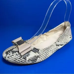 Cole Haan Womens Tali Bow Leather Ballet Flats in Natural Roccia Snake Print 6B