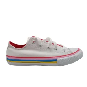Converse All Star Junior Rainbow Stripe Canvas Sneakers Size 1 White Pink