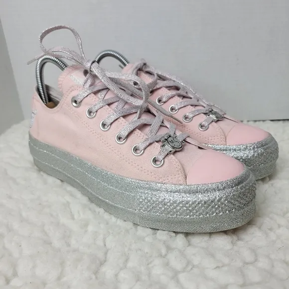 Converse All Star × Miley Cyrus Shoes Womens Size 8 Platform Pink Glitter