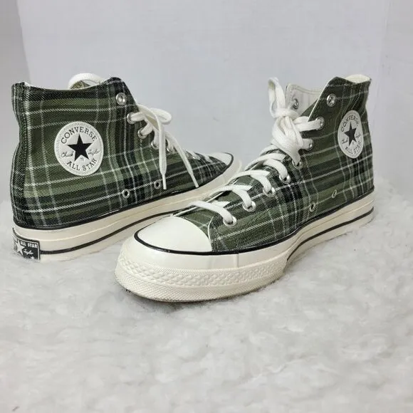 Converse Chuck 70 Shoes High Top Men’s 9.5 Green Plaid Canvas Sneakers A03915C