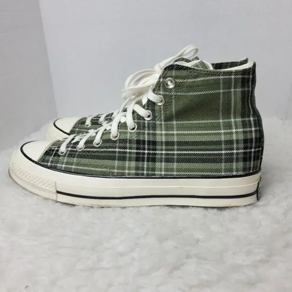 Converse Chuck 70 Shoes High Top Men’s 9.5 Green Plaid Canvas Sneakers A03915C