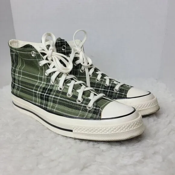 Converse Chuck 70 Shoes High Top Men’s 9.5 Green Plaid Canvas Sneakers A03915C