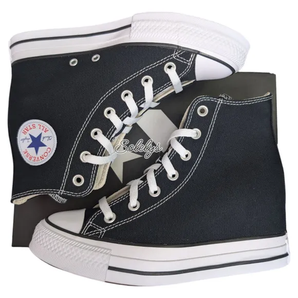 Converse Chuck Taylor All Star Hidden Wedge Platform Black White Sneaker 8 NEW