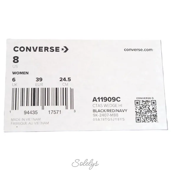 Converse Chuck Taylor All Star Hidden Wedge Platform Black White Sneaker 8 NEW