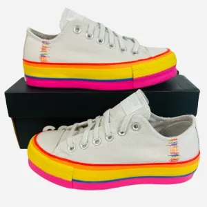 Converse Chuck Taylor All Star Lift Low Rainbow Vintage White Sneakers Size 5