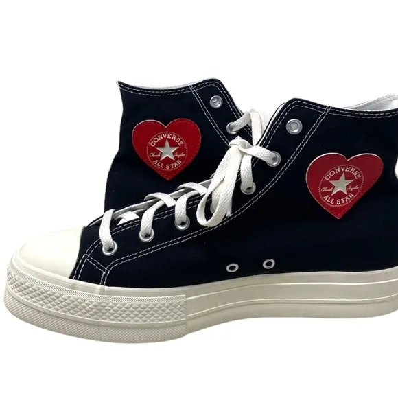 Converse Ctas Lift Platform Shoes Hi Canvas Black Red Men's Custom 171209C-WWBLR
