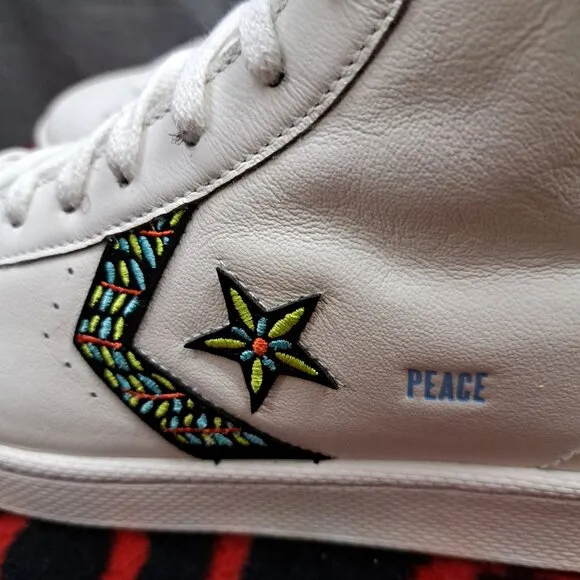 Converse Pro Leather Peace &amp; Unity Shoes 172187C Men's Size 8.5 White