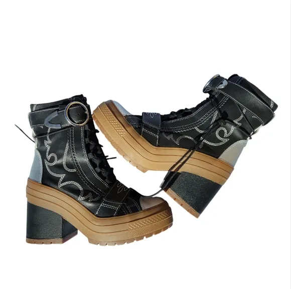 Converse Rare Space Cowgirl Gr82 Heeled Platform Boots Black Sz 7
