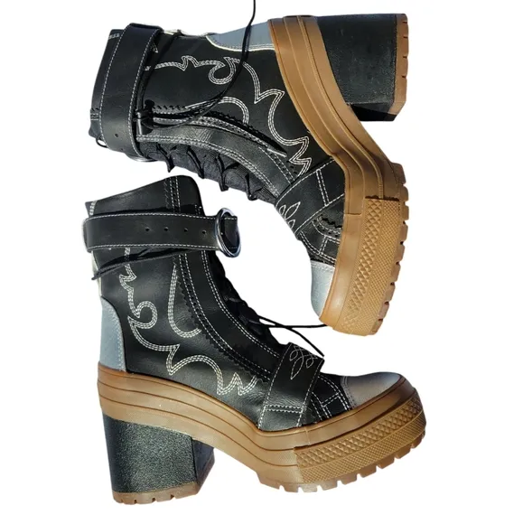 Converse Rare Space Cowgirl Gr82 Heeled Platform Boots Black Sz 7