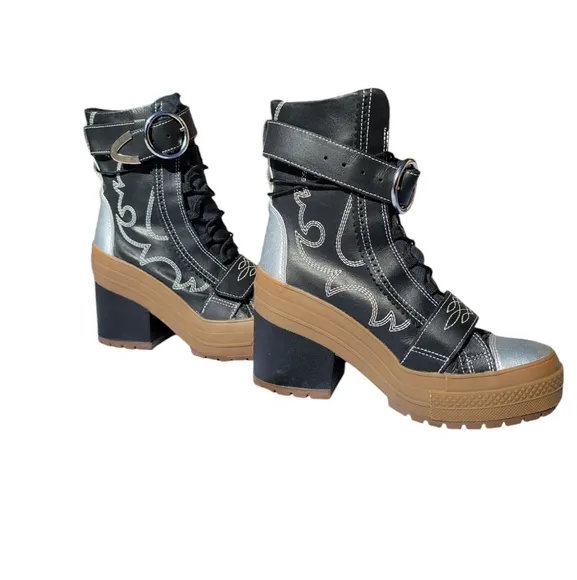 Converse Rare Space Cowgirl Gr82 Heeled Platform Boots Black Sz 7