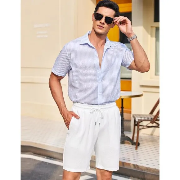 COOFANDY Mens Casual Shorts Elastic Waist Drawstring Textured Summer Beach Short