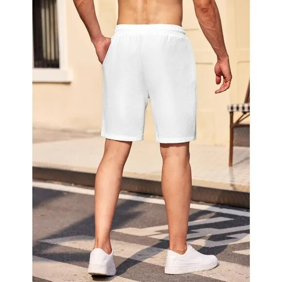 COOFANDY Mens Casual Shorts Elastic Waist Drawstring Textured Summer Beach Short