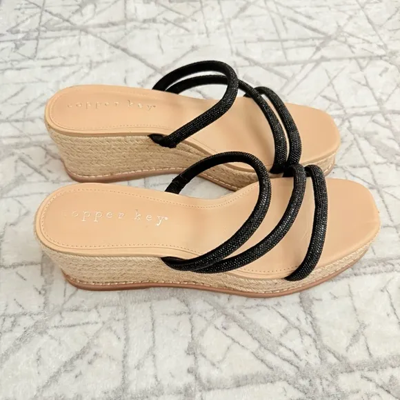 Copper Key Sugar Rhinestone Espadrille Strappy Sandal Platform Wedge Size 8.5