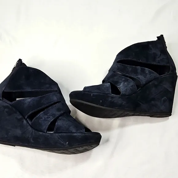 Cordani Womens Italian Blue Suede Wedge Sandals Size 10 (40)