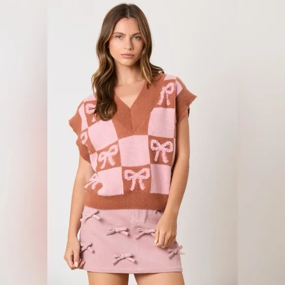Corduroy Bows Mini Skirt - Peach Love California