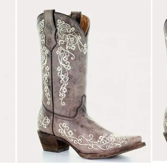 Corral Brown and Cream Heeled Boots with Intricate Designs
