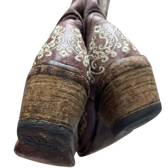 Corral Brown and Cream Heeled Boots with Intricate Designs
