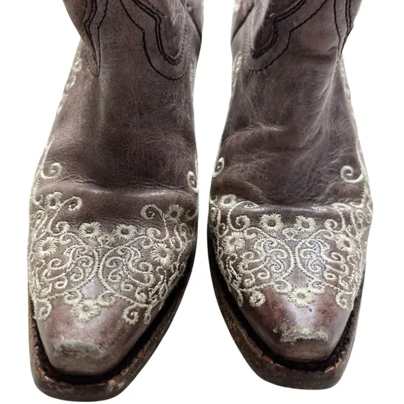 Corral Brown and Cream Heeled Boots with Intricate Designs