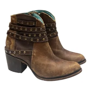 CORRAL C 2993 Handcrafted Boots Brown HARNESS &amp; STUDS ANKLE Western BOOT 7.5