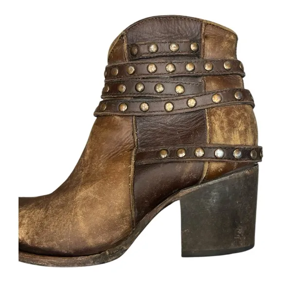 CORRAL C 2993 Handcrafted Boots Brown HARNESS &amp; STUDS ANKLE Western BOOT 7.5