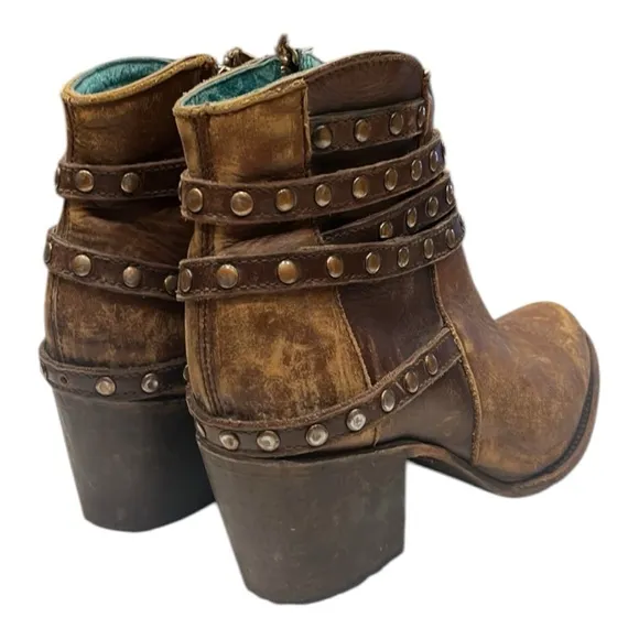 CORRAL C 2993 Handcrafted Boots Brown HARNESS &amp; STUDS ANKLE Western BOOT 7.5