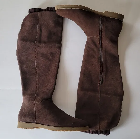 Corso Como Radar Brown Leather Upper Suede Over-The-Knee Flat Boots. Siz…