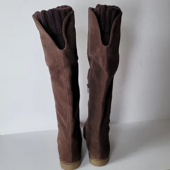 Corso Como Radar Brown Leather Upper Suede Over-The-Knee Flat Boots. Siz…