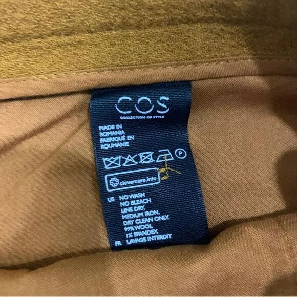 Cos Khaki Trousers Mens Sz 36 R Wool Blend Relaxed Pants Tailored Smart