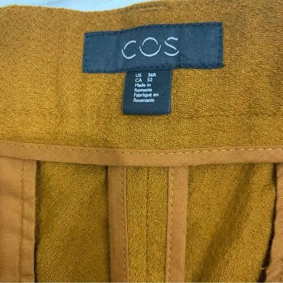Cos Khaki Trousers Mens Sz 36 R Wool Blend Relaxed Pants Tailored Smart