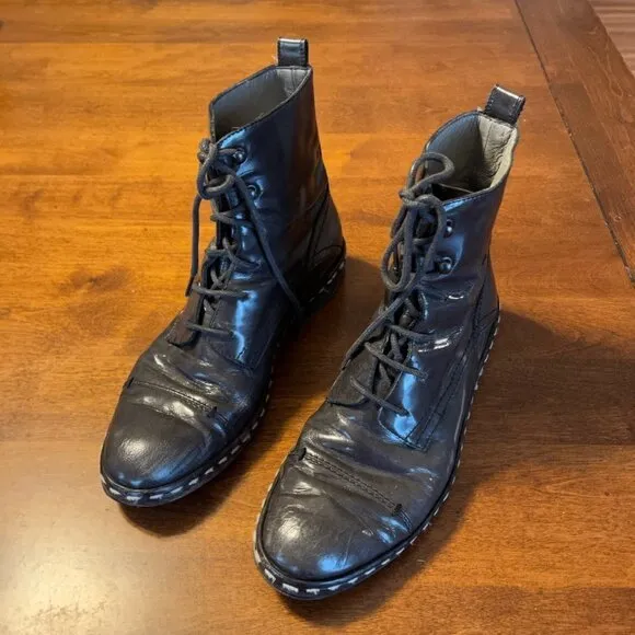 Costume National leather lace-up combat boots grey women 37.5