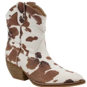 Cowhide Western Bootie Heeled Boots Size 8