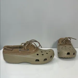 Crocs Islander Pit Crew Brown Leather Boat Shoes Size Mens 8