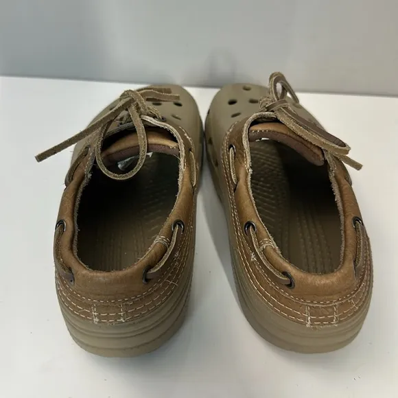 Crocs Islander Pit Crew Brown Leather Boat Shoes Size Mens 8