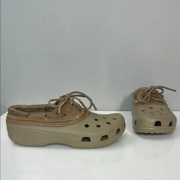 Crocs Islander Pit Crew Brown Leather Boat Shoes Size Mens 8