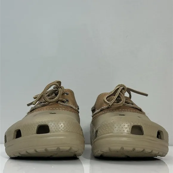 Crocs Islander Pit Crew Brown Leather Boat Shoes Size Mens 8