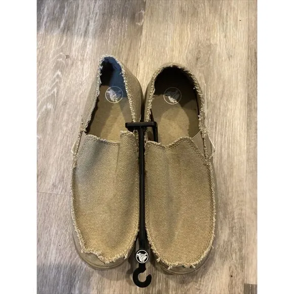 Crocs Men's Santa Cruz Canvas Loafer Slip On Shoes Khaki/Khaki Size 8