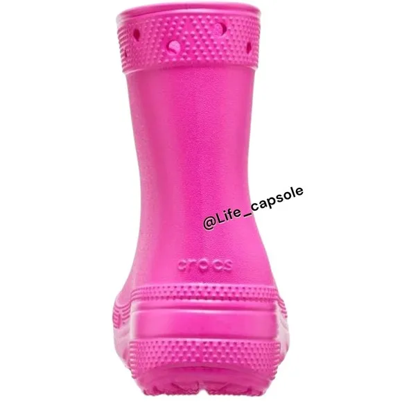 Crocs Size 9c Girls Pink Rain Boots Rubber Round Toe Pull On Mid Calf Comfort