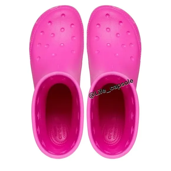 Crocs Size 9c Girls Pink Rain Boots Rubber Round Toe Pull On Mid Calf Comfort