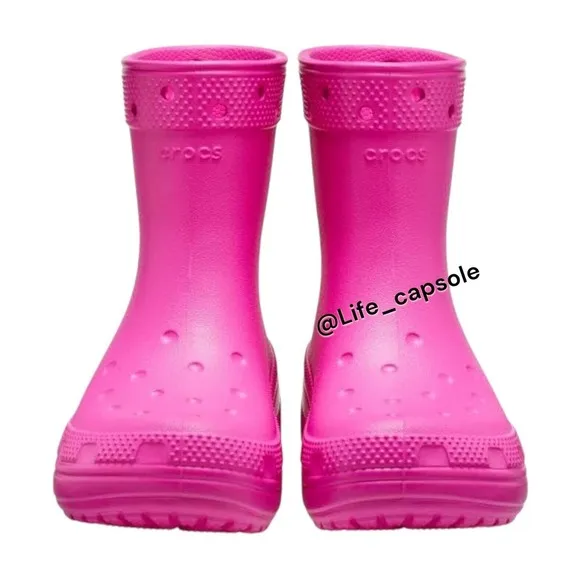 Crocs Size 9c Girls Pink Rain Boots Rubber Round Toe Pull On Mid Calf Comfort
