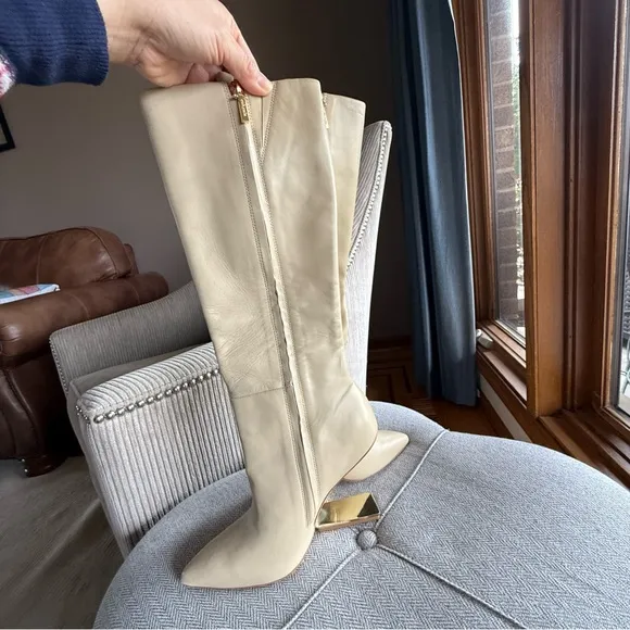 Cult Gaia Cream Heeled Boots with Pointed Toe