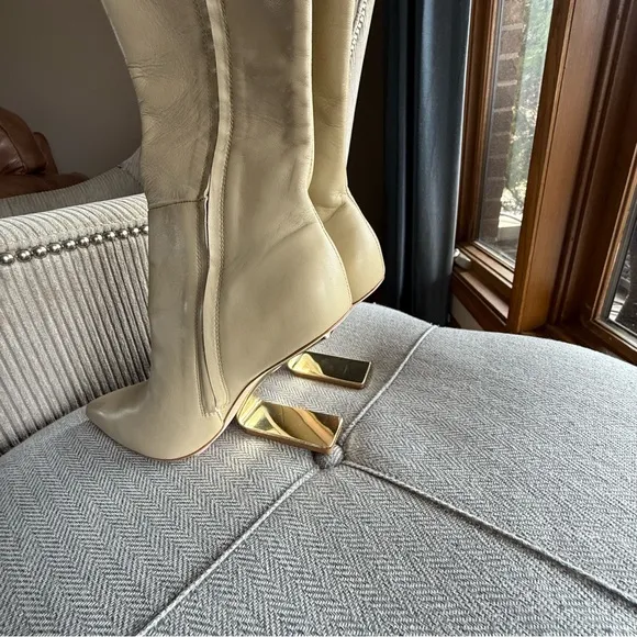 Cult Gaia Cream Heeled Boots with Pointed Toe