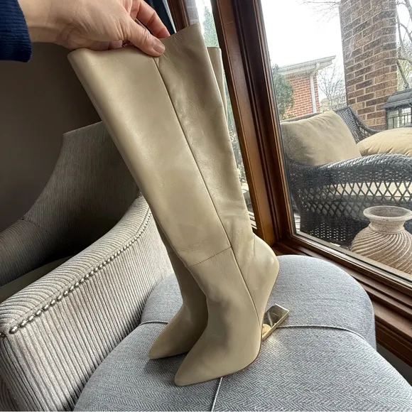 Cult Gaia Cream Heeled Boots with Pointed Toe