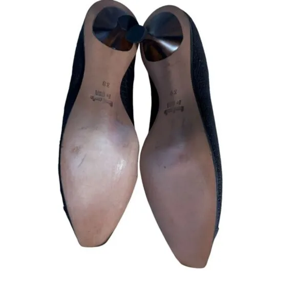 Cydwoq Brown Abstract Textured Leather Kitten Heel Mary Jane Shoes Sz 38/US 9.5