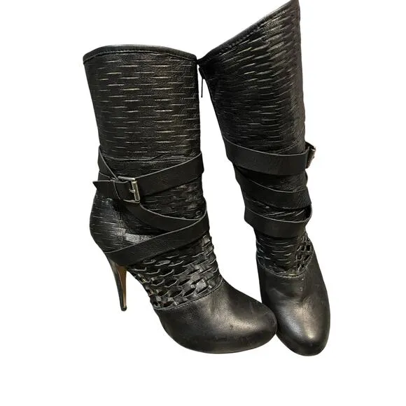 Cynthia Vincent Perforated Heeled Boots Women's Size 8.5