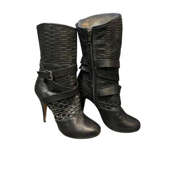 Cynthia Vincent Perforated Heeled Boots Women's Size 8.5
