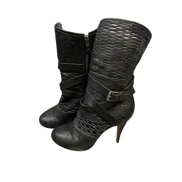 Cynthia Vincent Perforated Heeled Boots Women's Size 8.5