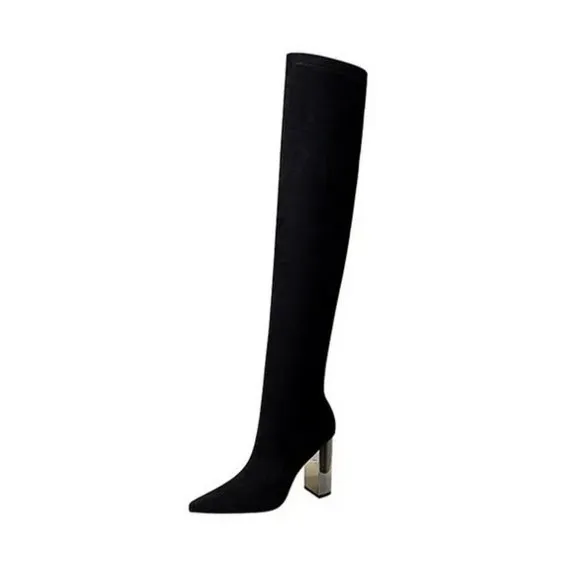 DAIMARAN Lima Women's Long Boots Knee High Boots Black Metal Heel High Size 7
