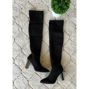 DAIMARAN Lima Women's Long Boots Knee High Boots Black Metal Heel High Size 7